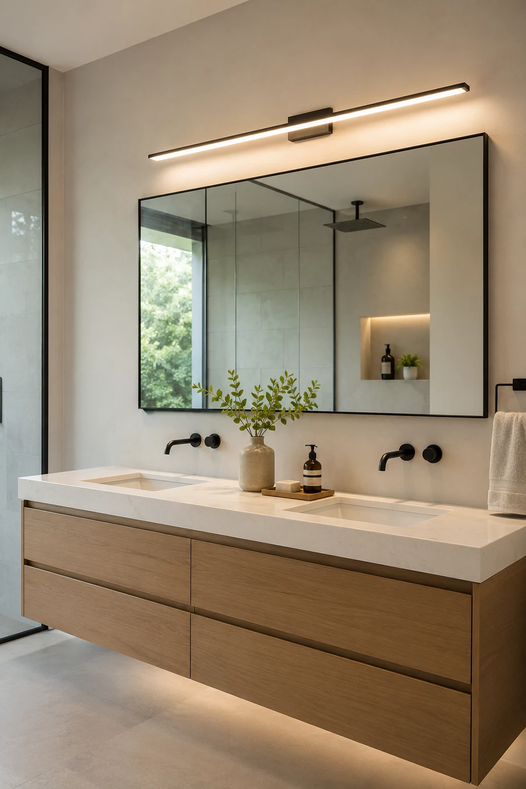 Install a Modern LED Light Bar for Clean Lines — above mirror bathroom lighting