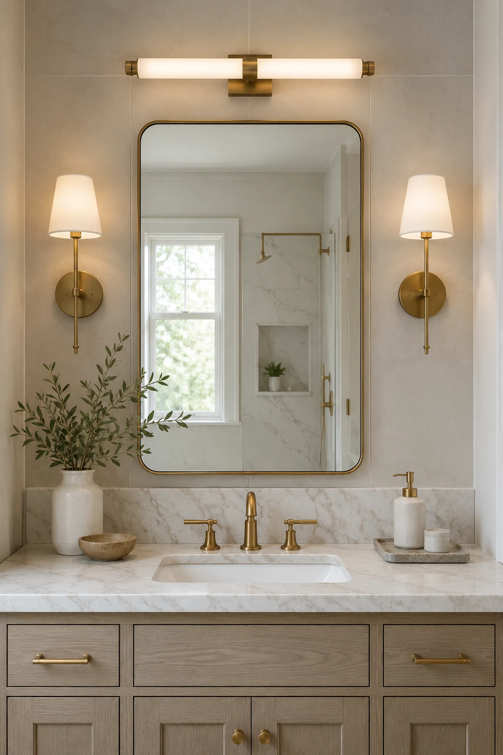 Pair Above Mirror Bathroom Lighting with Elegant Wall Sconces — above mirror bathroom lighting