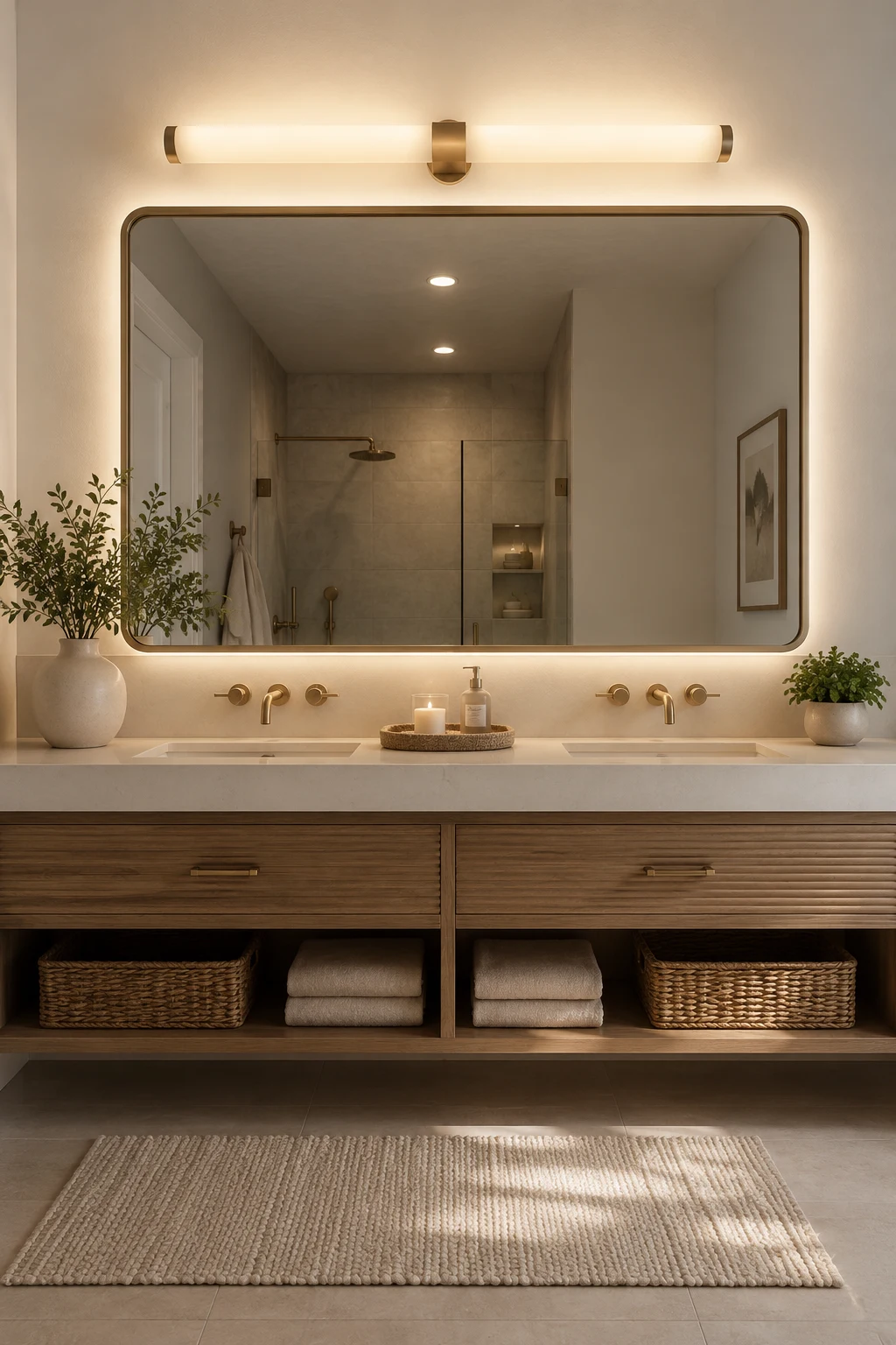 Create a Spa Feel with Soft Diffused Lighting — above mirror bathroom lighting