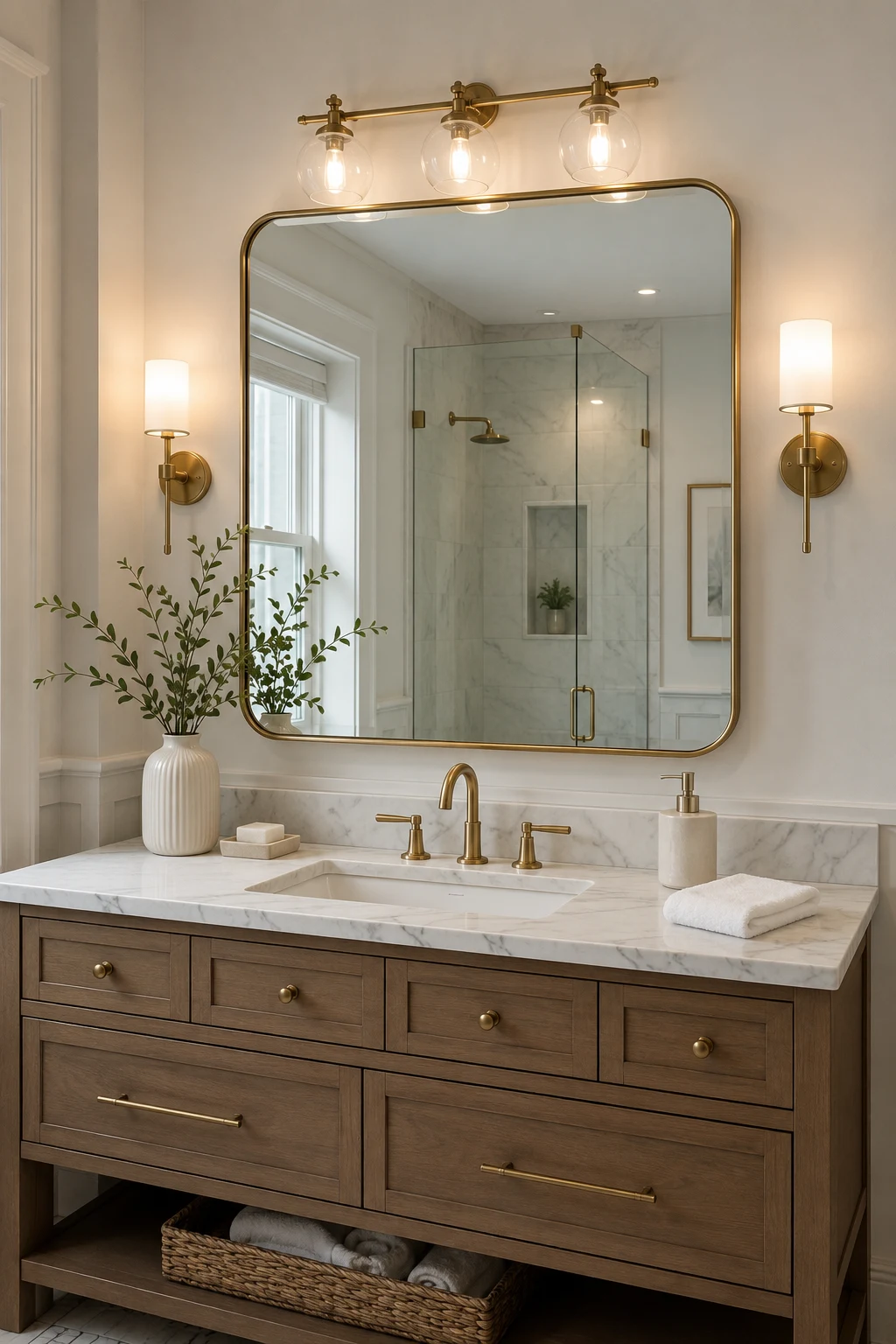 Coordinate Lighting with Mirror Frames — above mirror bathroom lighting