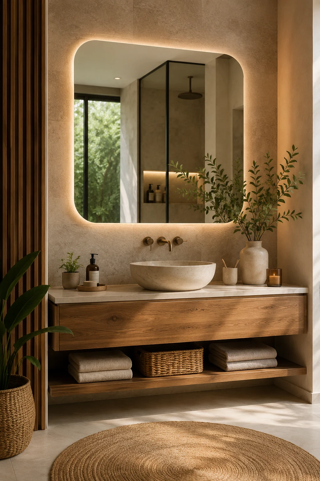 Pair Your Bathroom Led Mirror with Natural Materials — bathroom led mirror