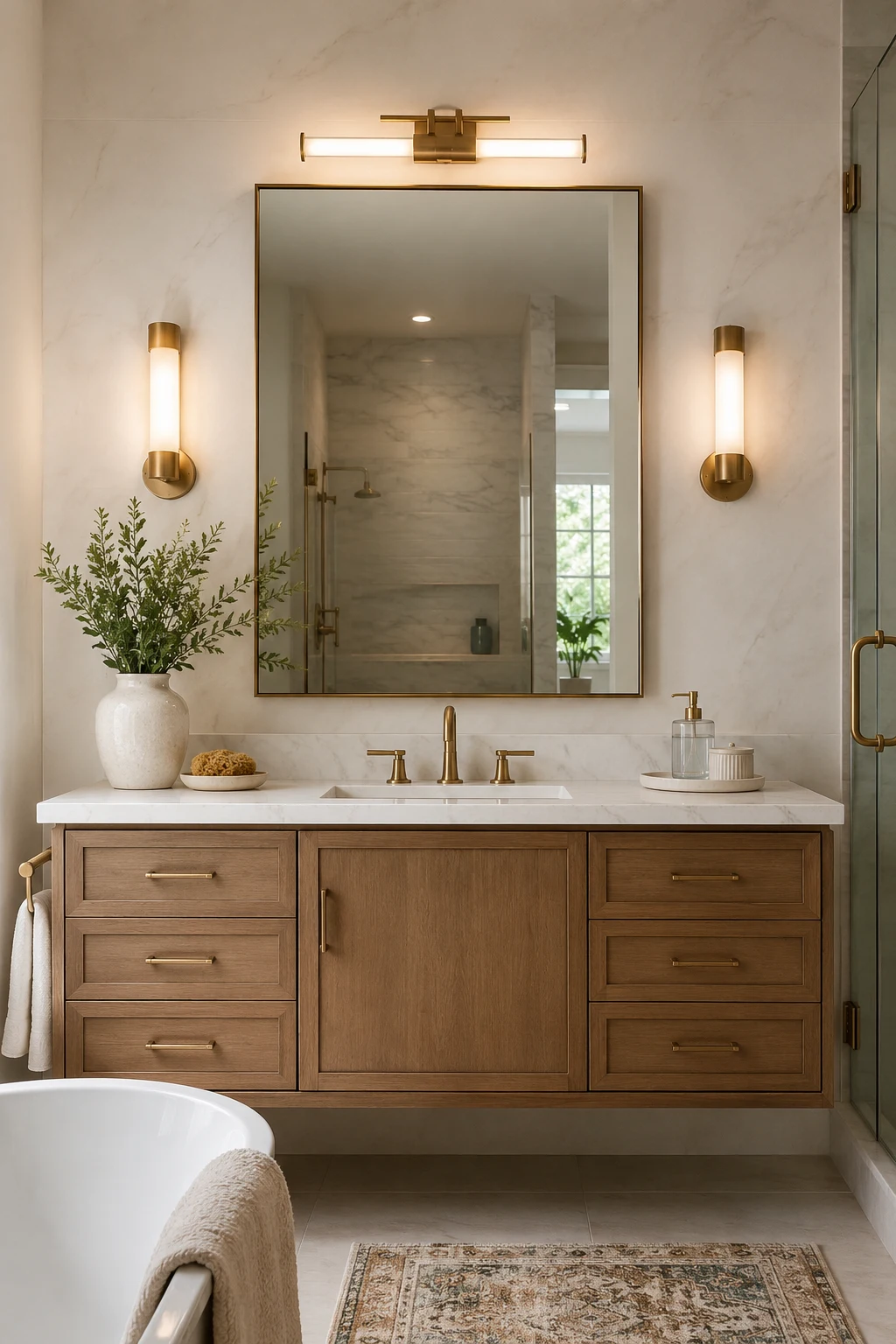 Pair Wall Sconces with Bathroom Lighting Over Mirror for Perfect Balance — bathroom lighting over mirror