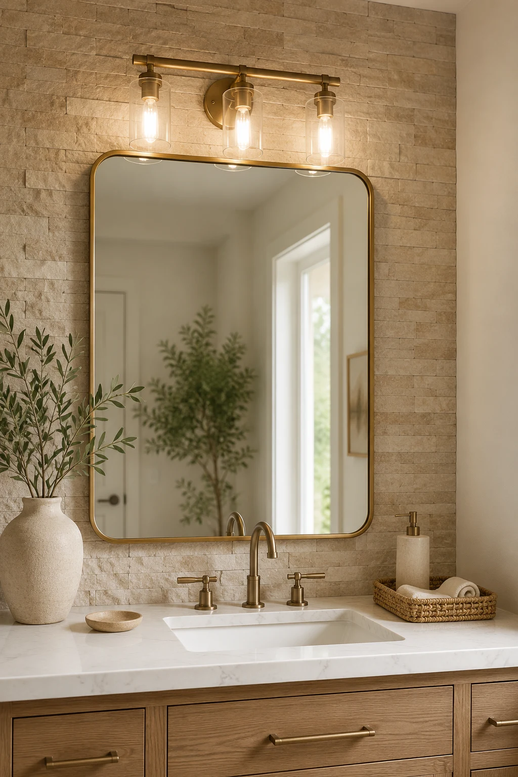 Add Natural Texture Around Bathroom Lighting Over Mirror — bathroom lighting over mirror