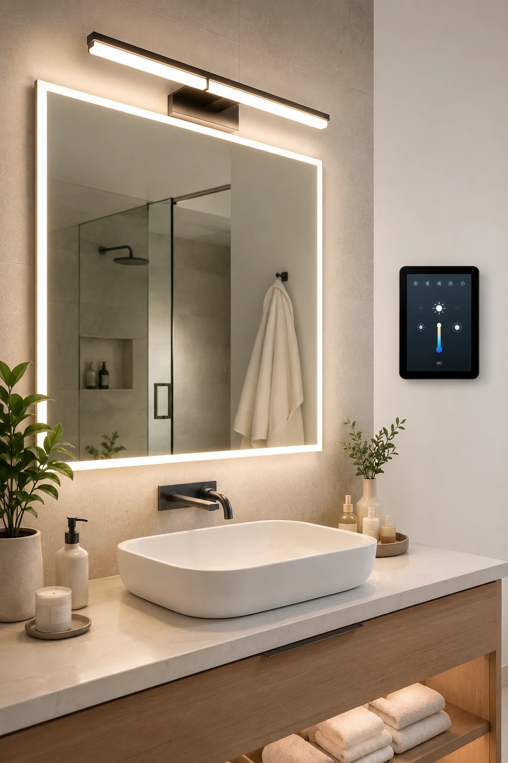 Finish with Smart Controls for Modern Bathroom Lighting Over Mirror — bathroom lighting over mirror