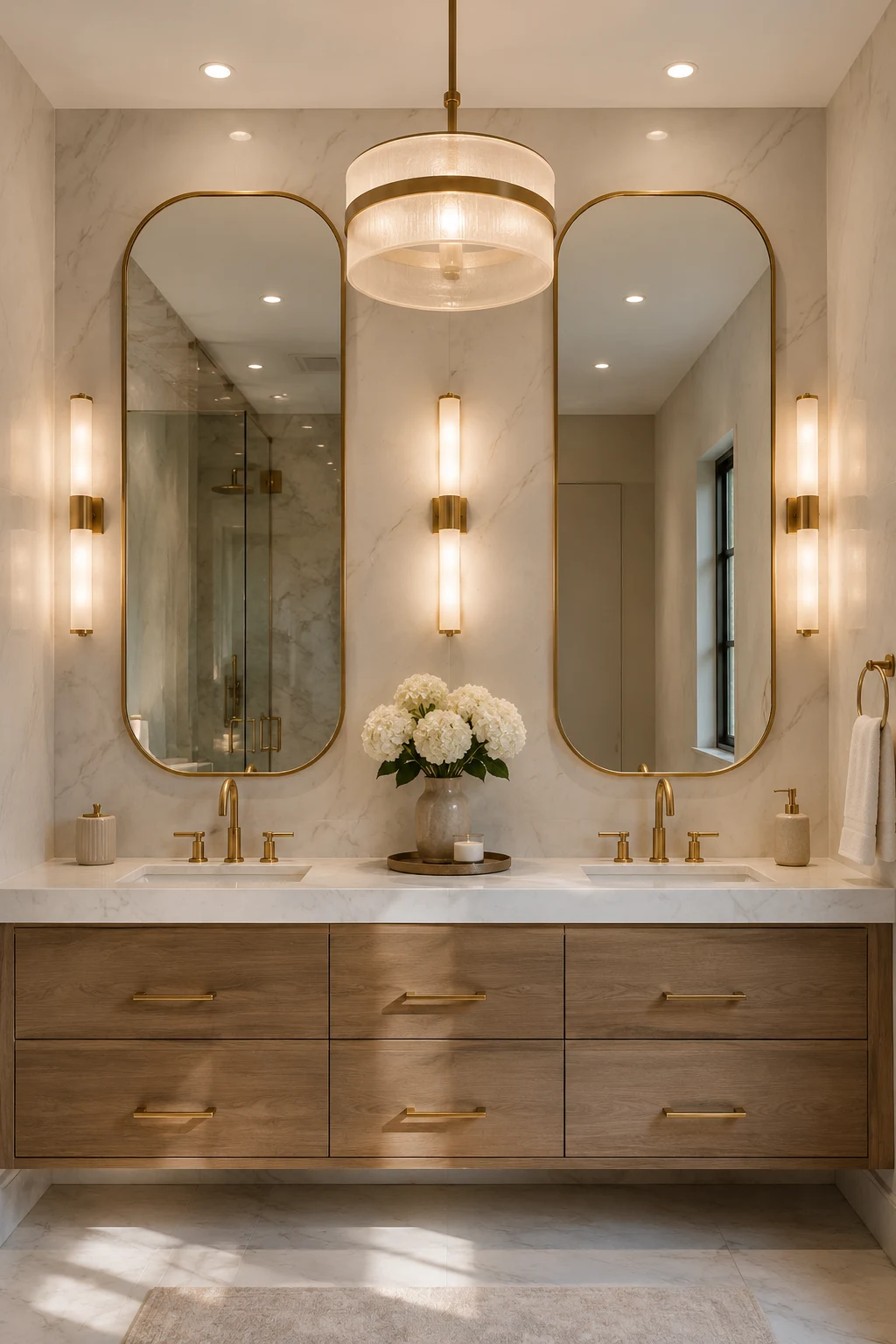 Create Luxury with Double Mirrors and Statement Lighting — bathroom mirror and lighting ideas