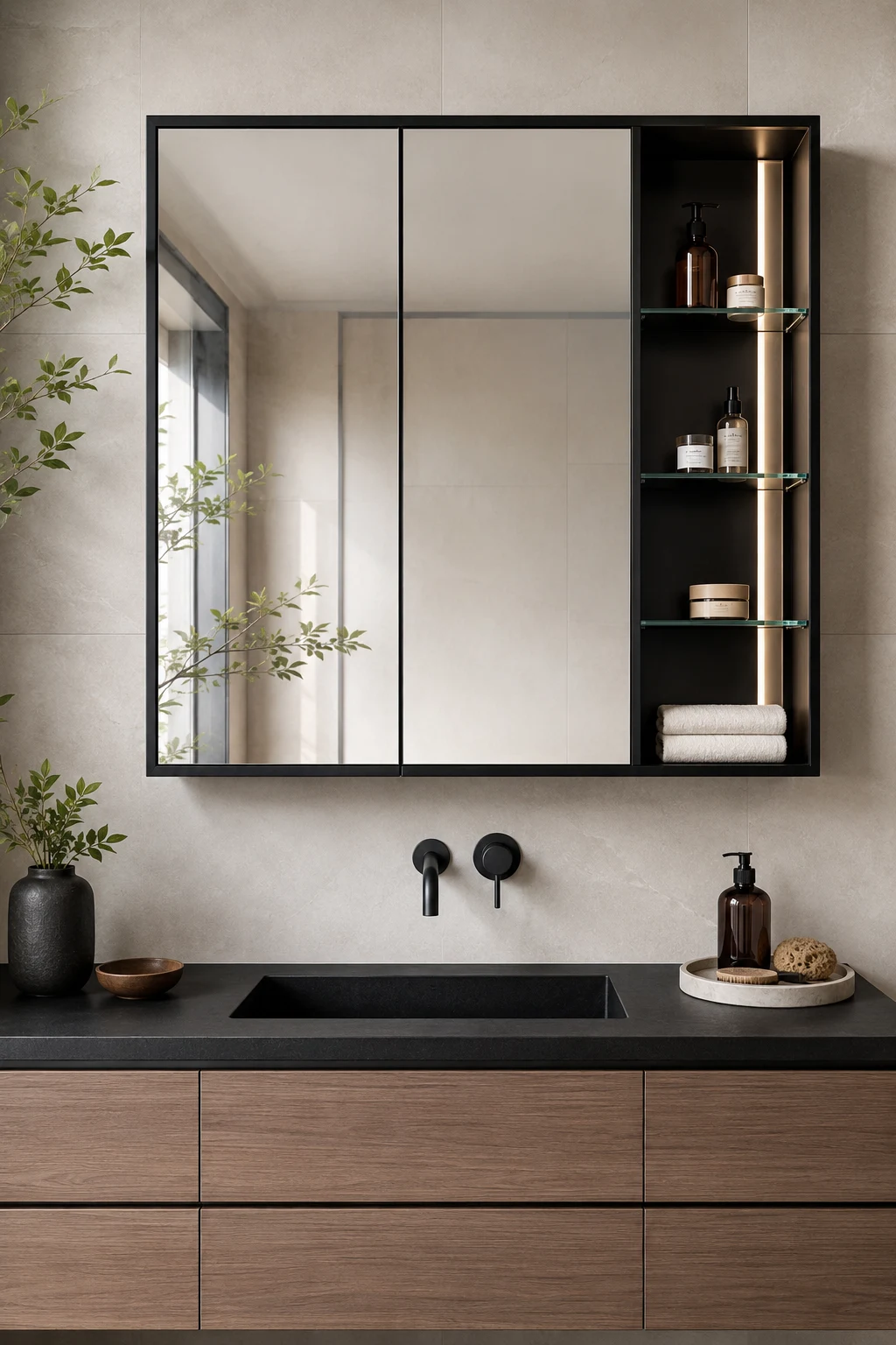 Black-Framed Bathroom Mirror Cabinet for Bold Contrast β bathroom mirror cabinet