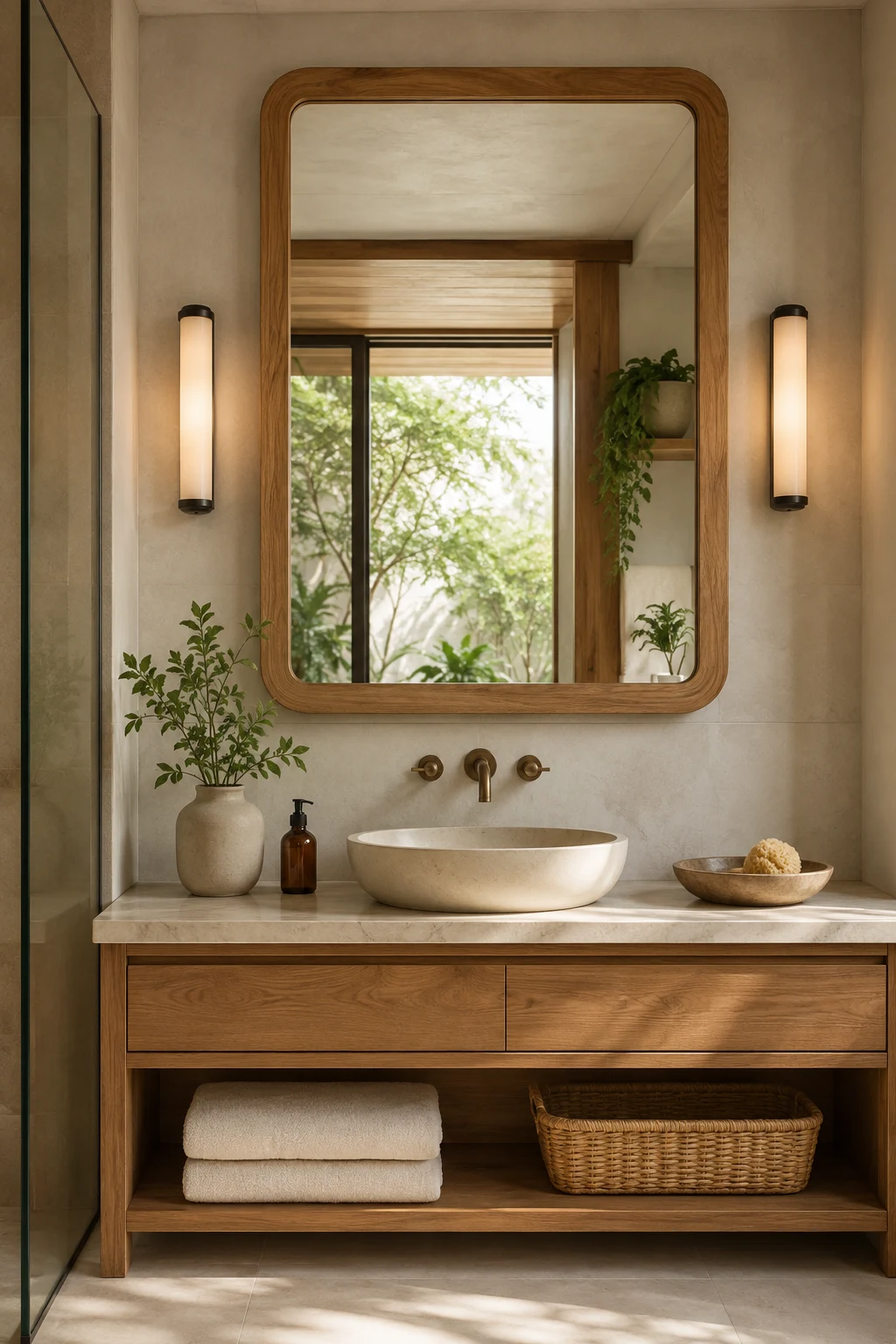 Frame It with Natural Wood Warmth — bathroom mirror design
