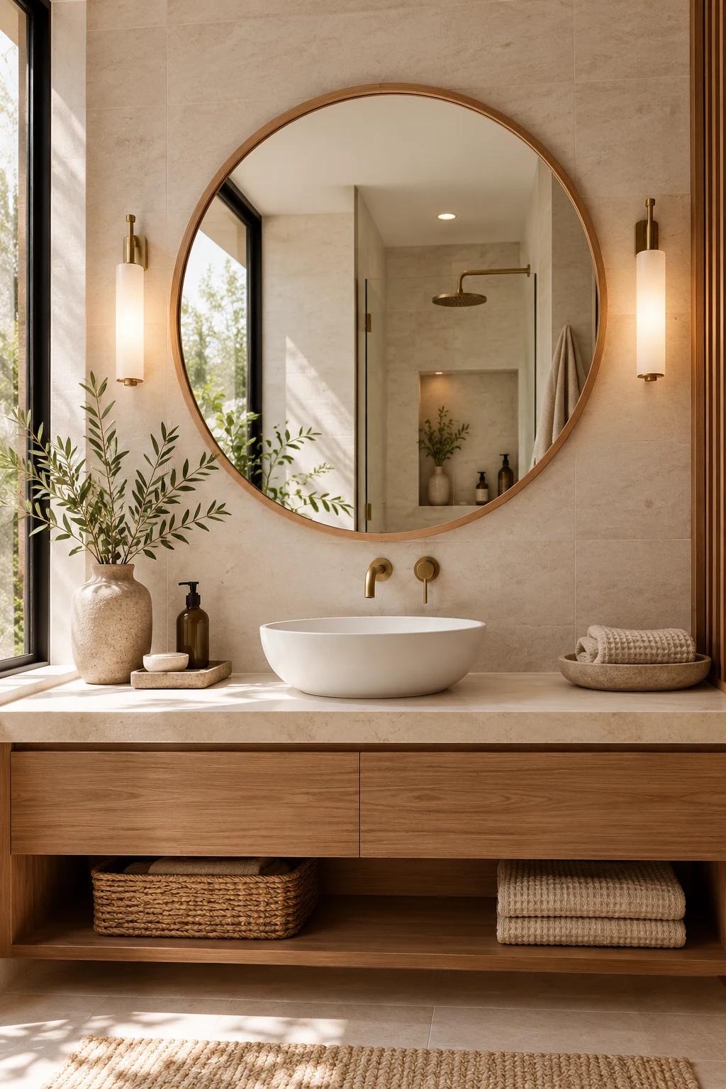 Choose a Round Bathroom Mirror Design for Softer Lines — bathroom mirror design
