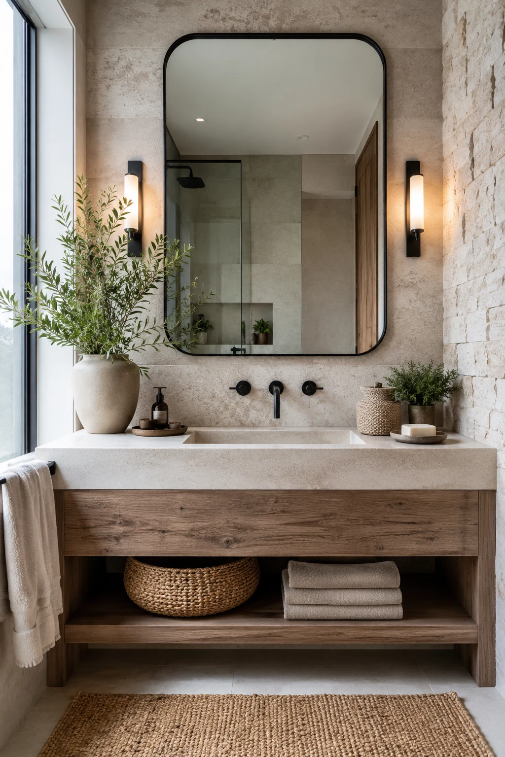 Add Natural Texture Around Your Bathroom Mirror Selfie Space โ bathroom mirror selfie
