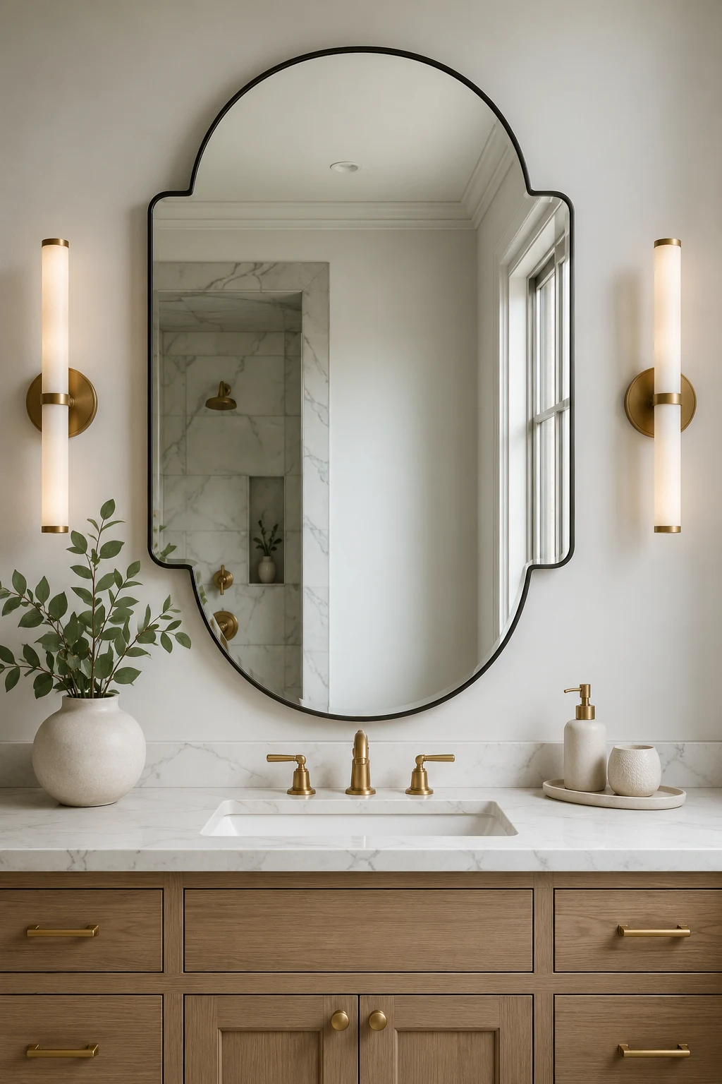 Make a Statement with Bold Shapes β bathroom vanity mirror