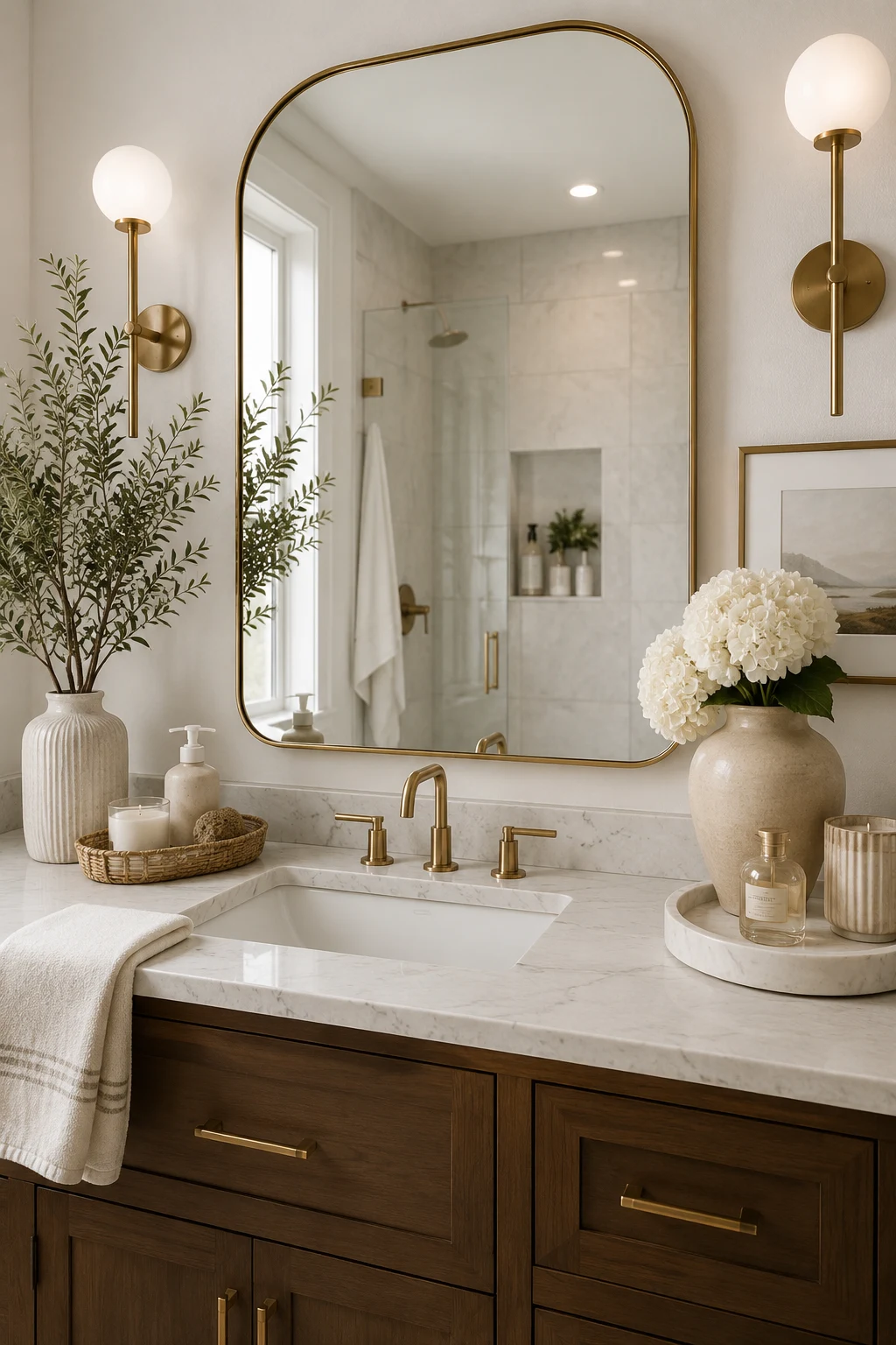 Layer Decorative Accessories Around the Mirror β bathroom vanity mirror