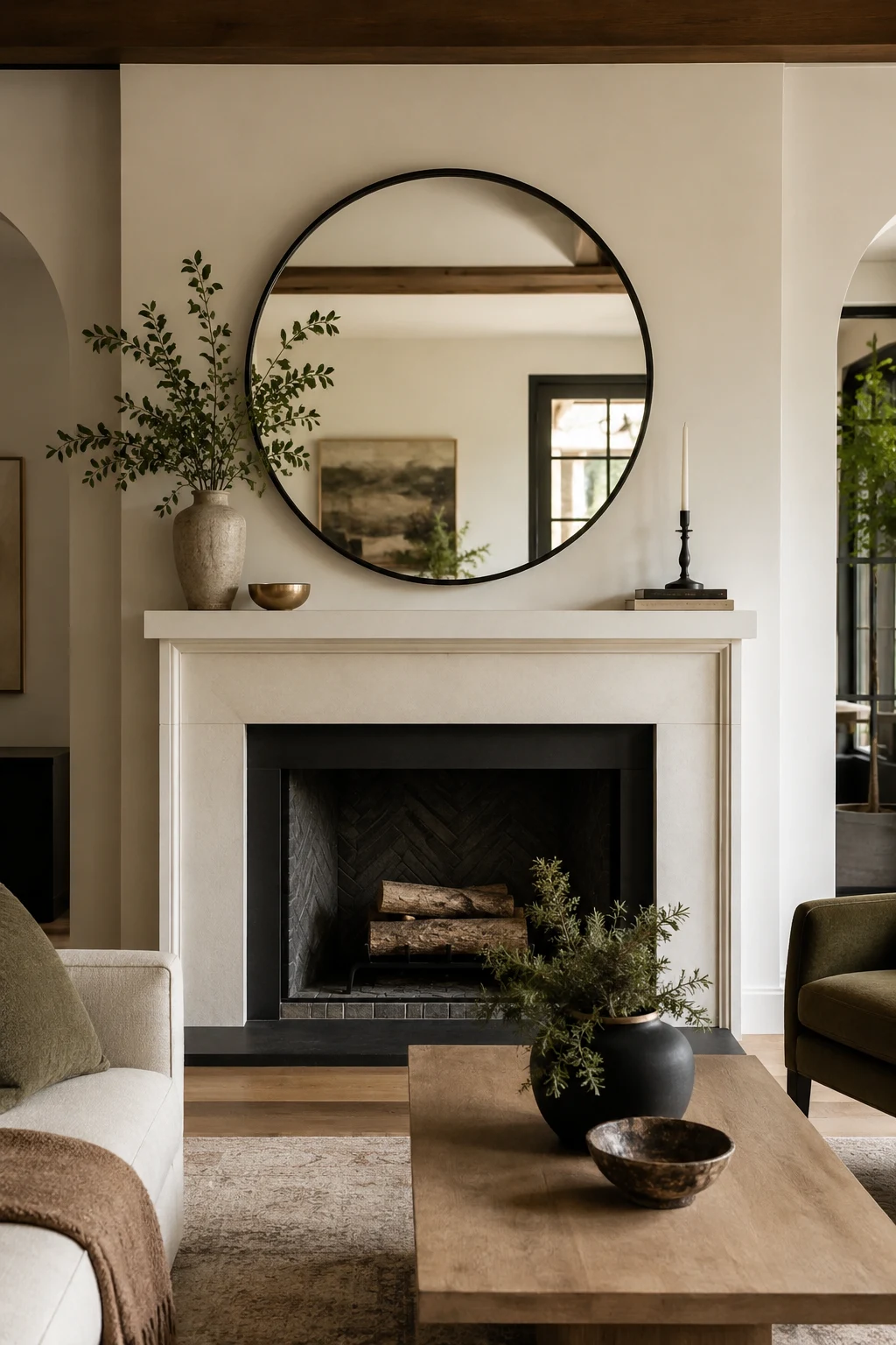 Make a Big Circle Mirror the Star Above the Fireplace — big circle mirror