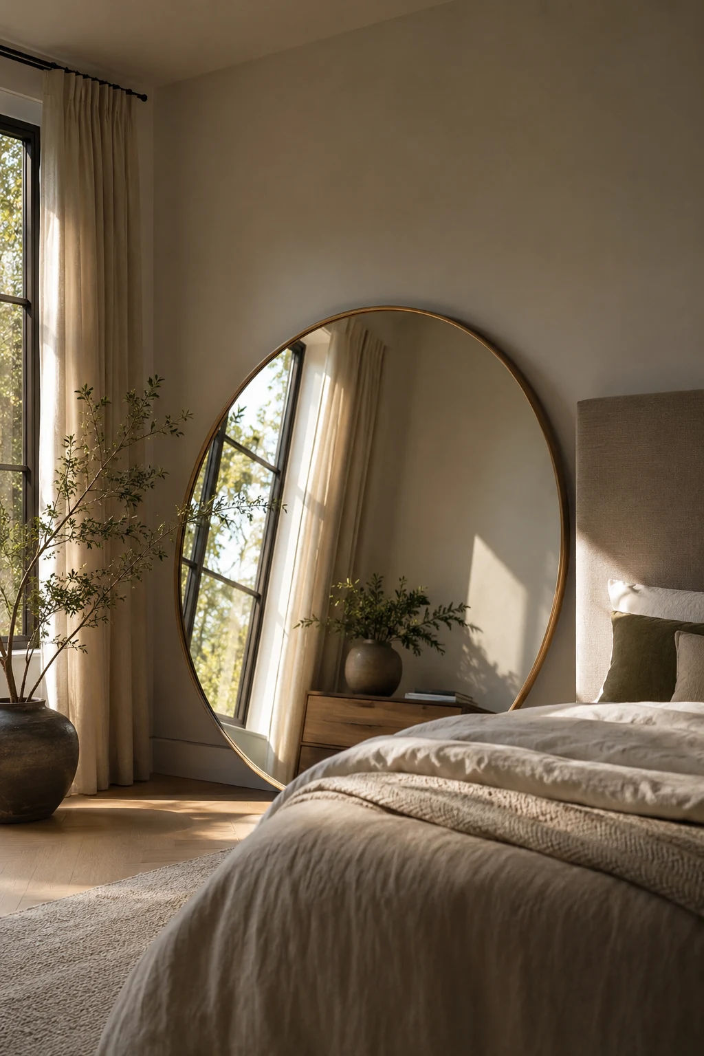 Lean a Big Circle Mirror in the Bedroom — big circle mirror