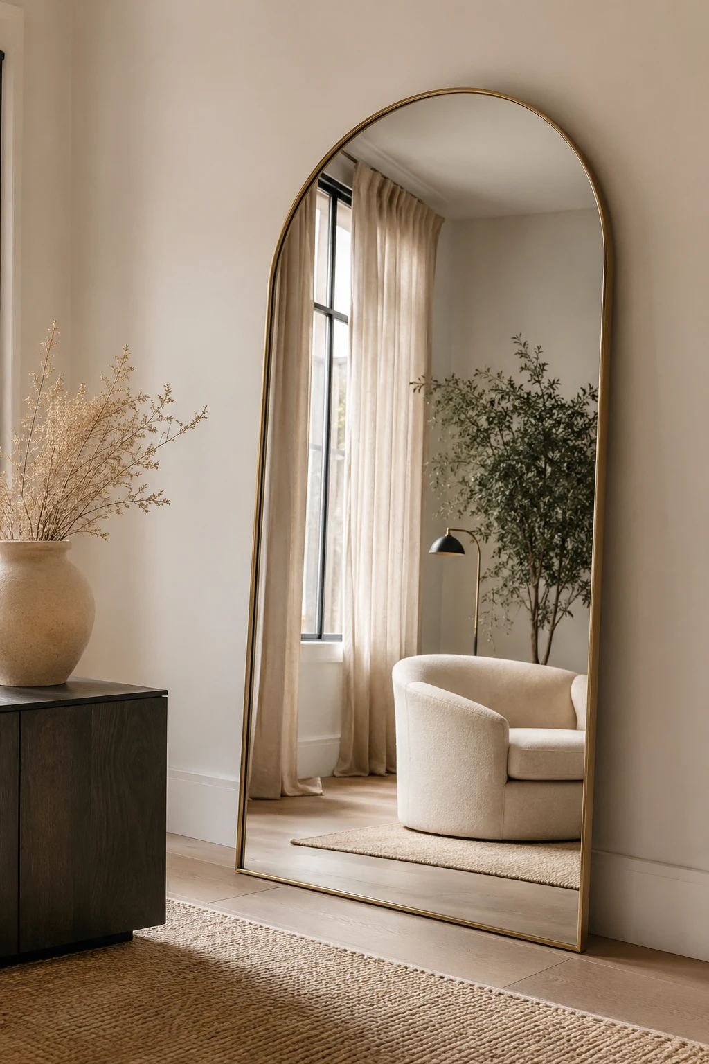 Add an Arched Big Floor Mirror for Softer Lines — big floor mirror