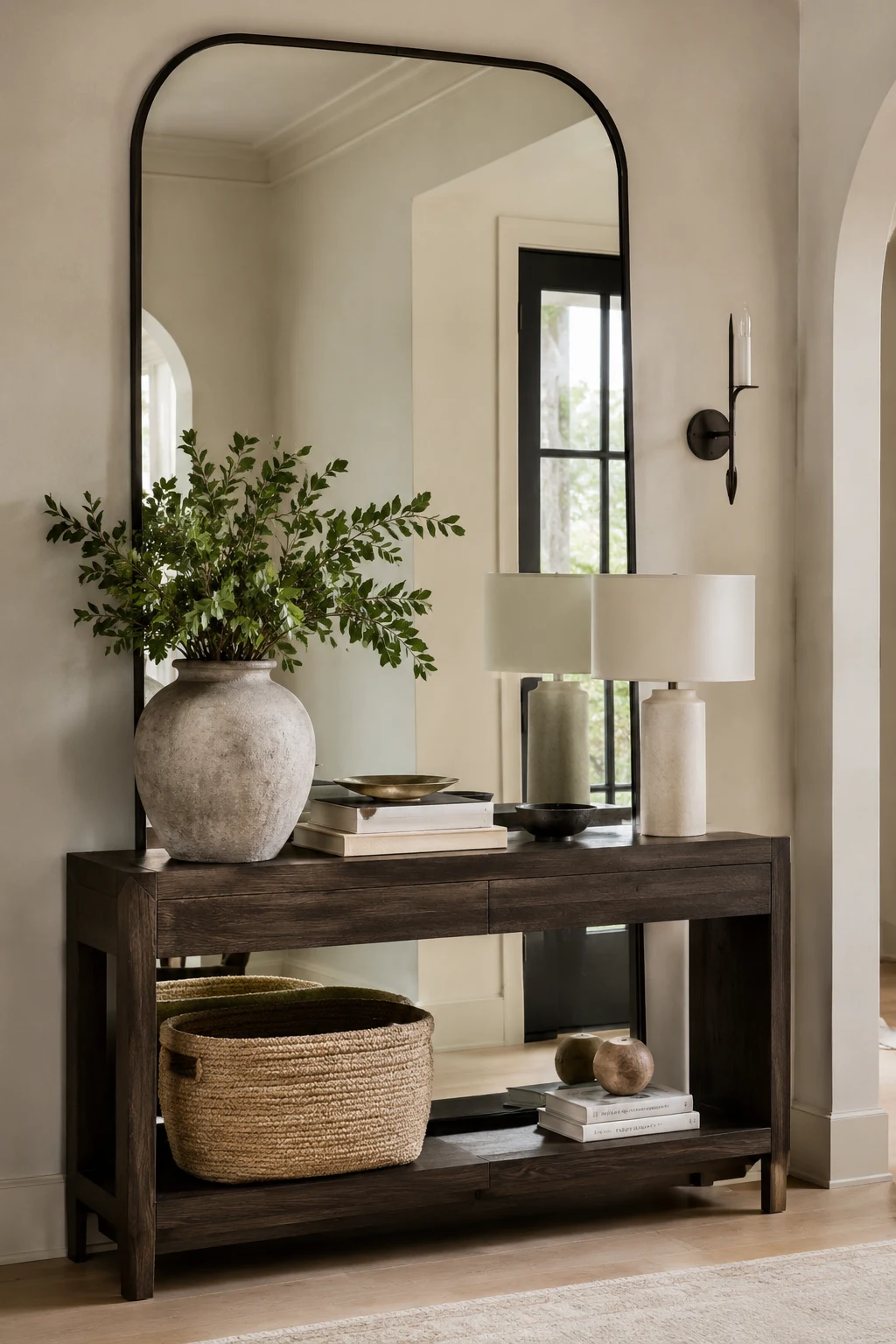 Build a Functional Big Mirror Entryway with a Console Table — big mirror entryway