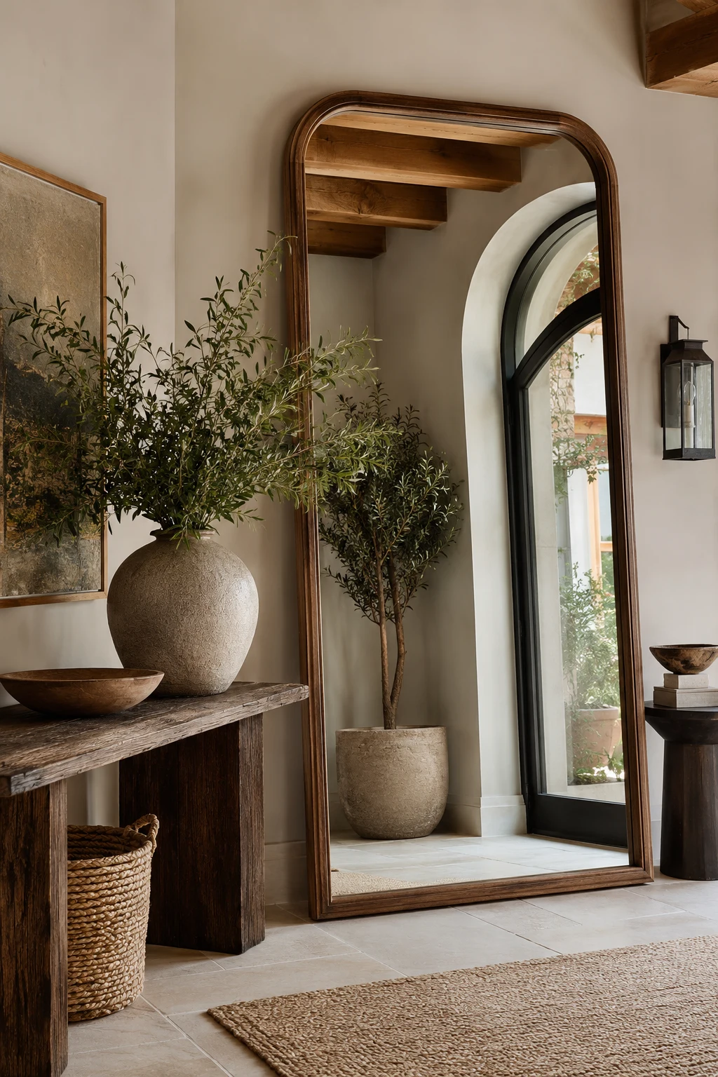 Layer Texture with Wood Frames and Natural Materials — big mirror entryway