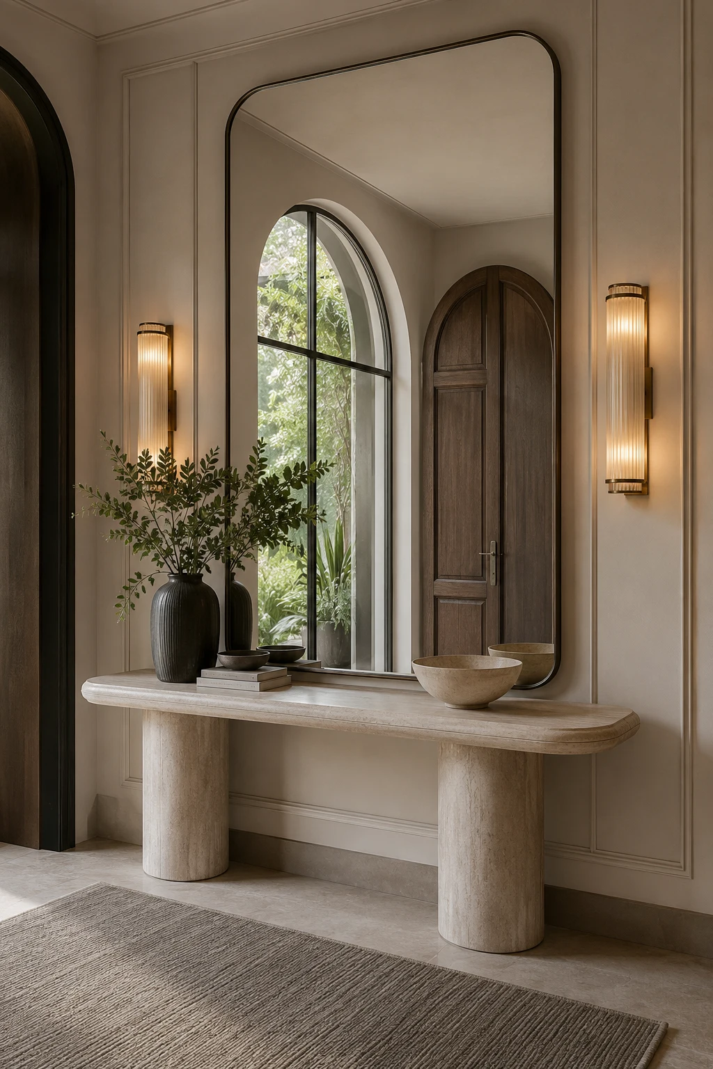 Frame the Mirror with Wall Sconces — big mirror entryway