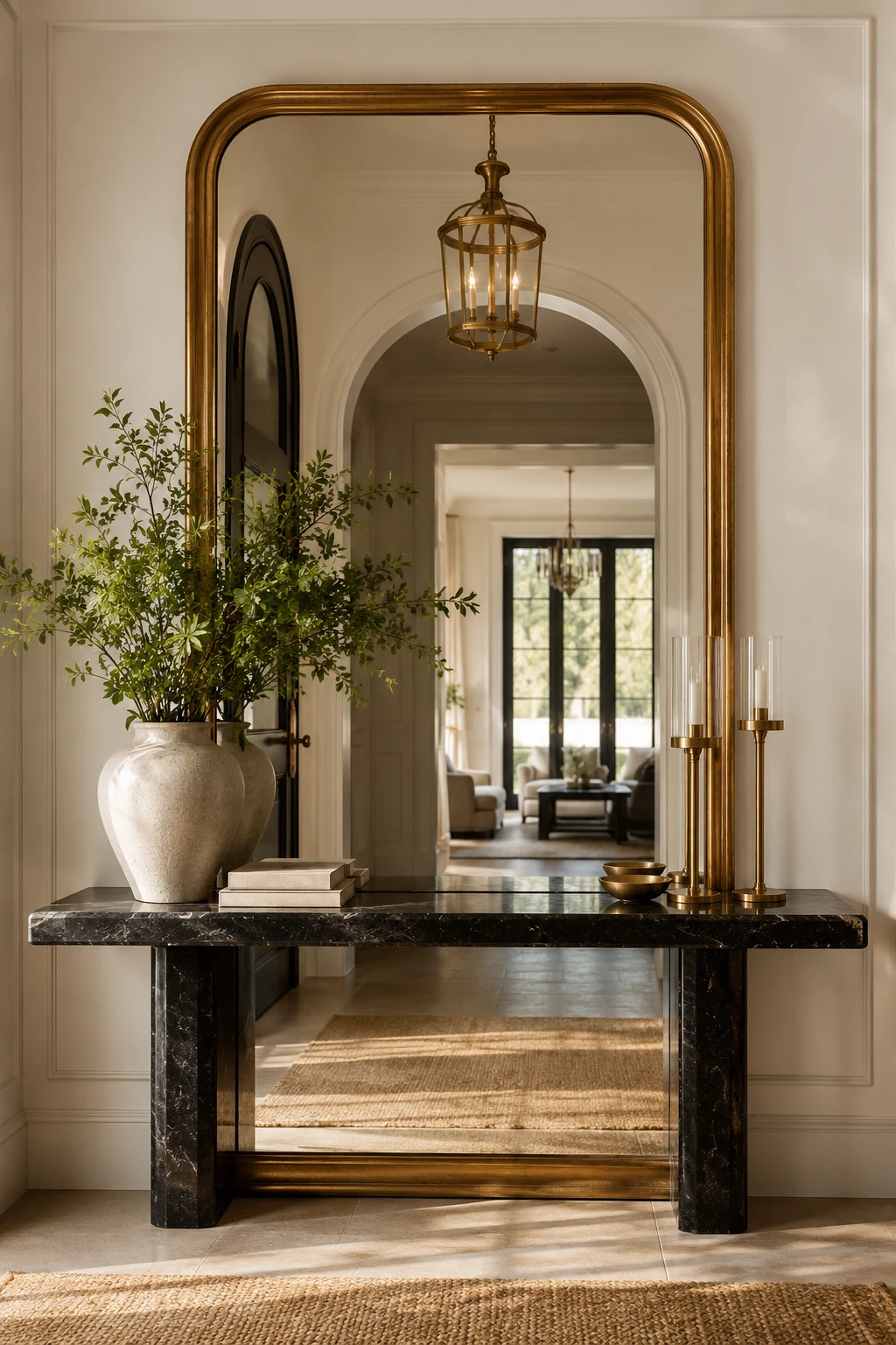 Create a Luxe Look with Gold or Brass Frames — big mirror entryway