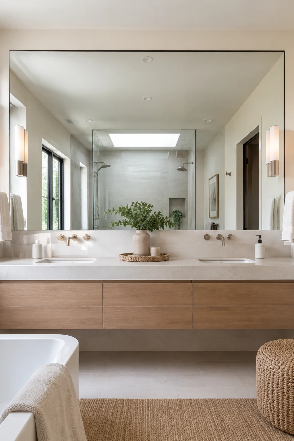 Install a Wall-to-Wall Big Mirror in Bathroom Spaces — big mirror in bathroom