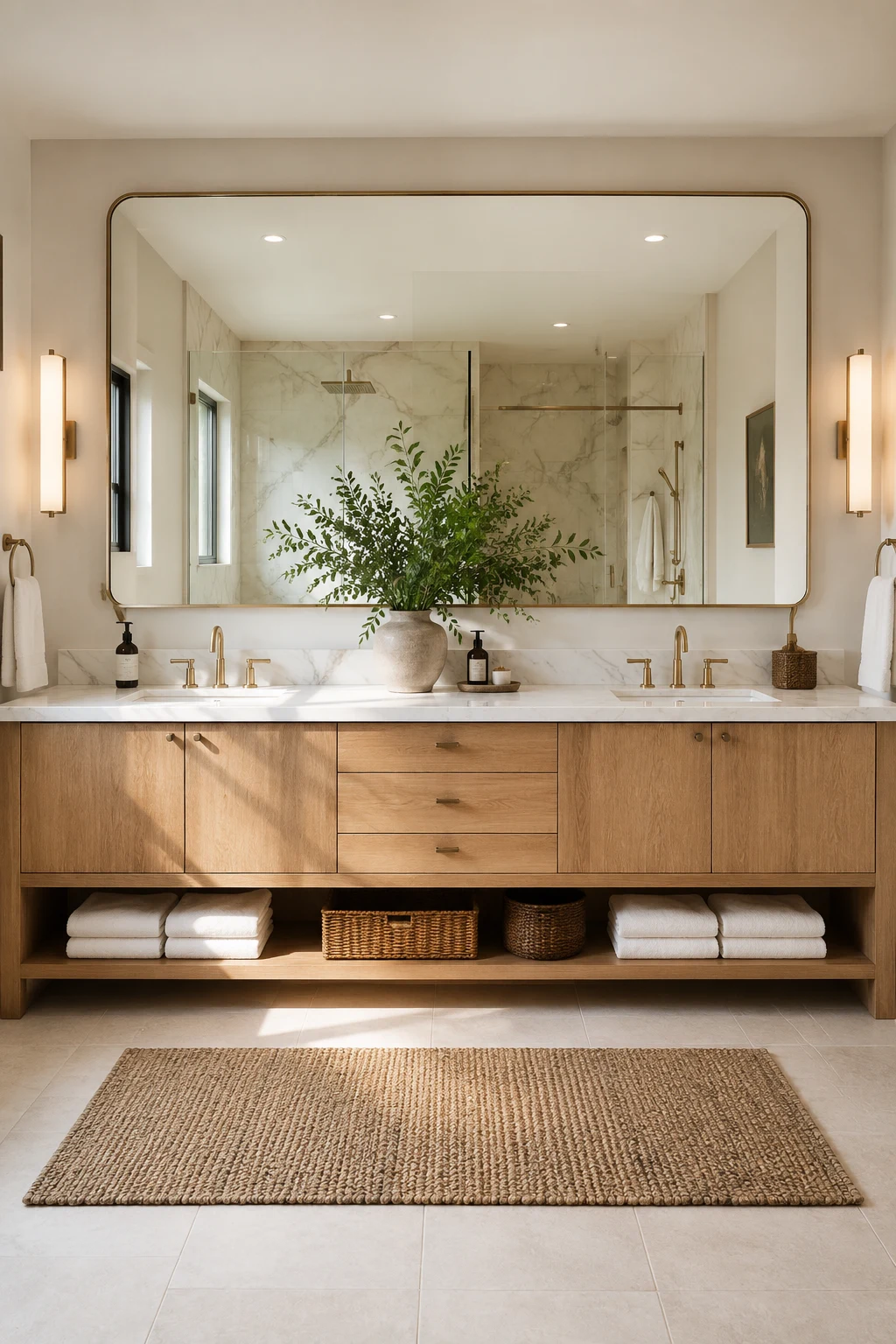 Pair a Big Mirror in Bathroom Designs with Double Vanities — big mirror in bathroom