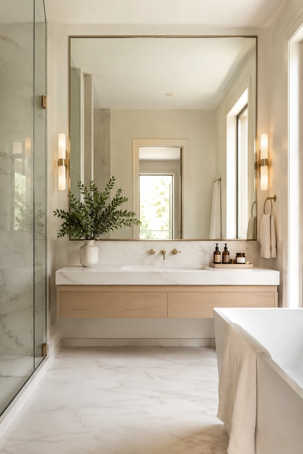 Make Small Bathrooms Feel Bigger with Reflection — big mirror in bathroom