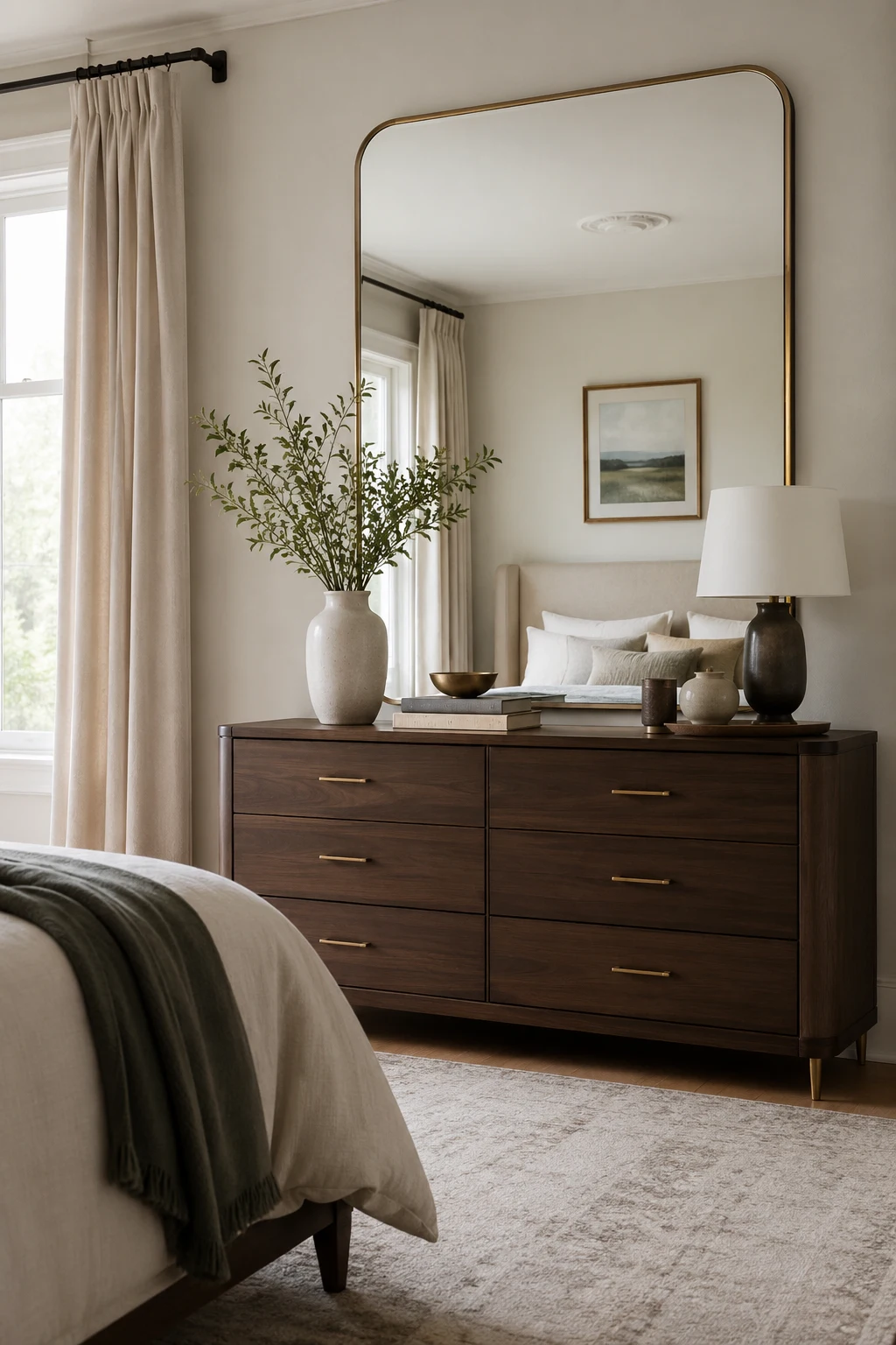 Create a Beautiful Dresser Focal Point with a Big Mirror in Bedroom — big mirror in bedroom
