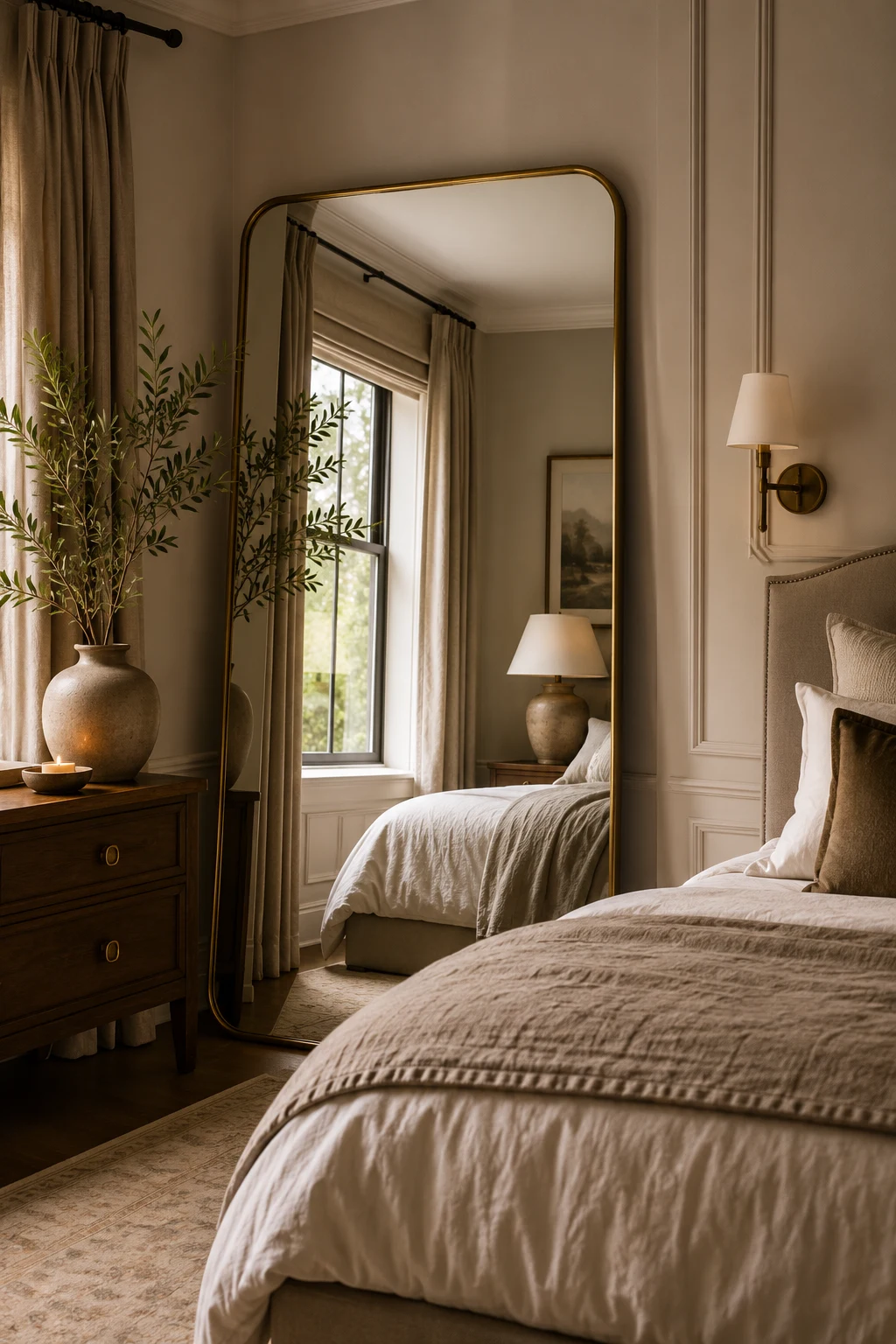 Brighten Dark Corners with Strategic Mirror Placement — big mirror in bedroom