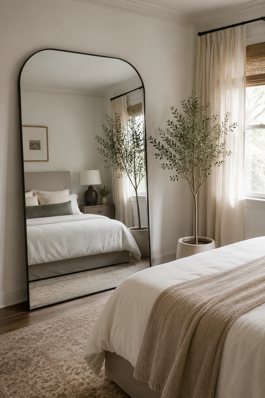Make a Small Bedroom Feel Twice as Open — big mirror in bedroom