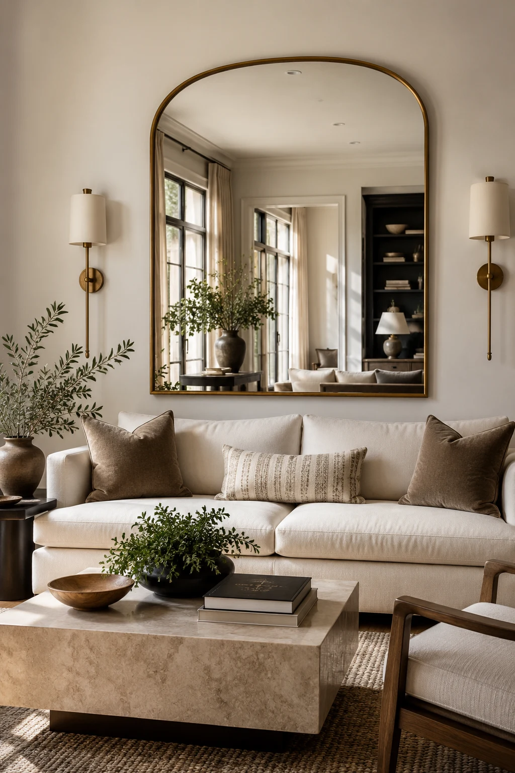 Anchor Your Sofa with a Statement Mirror — big mirror in living room
