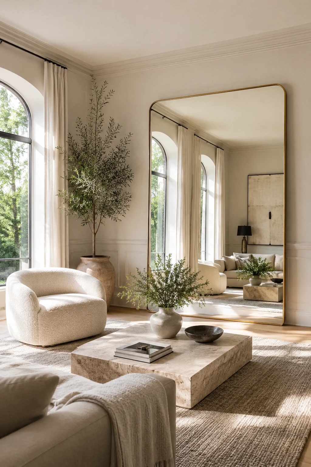 Create More Light with a Big Mirror in Living Room Opposite Windows — big mirror in living room