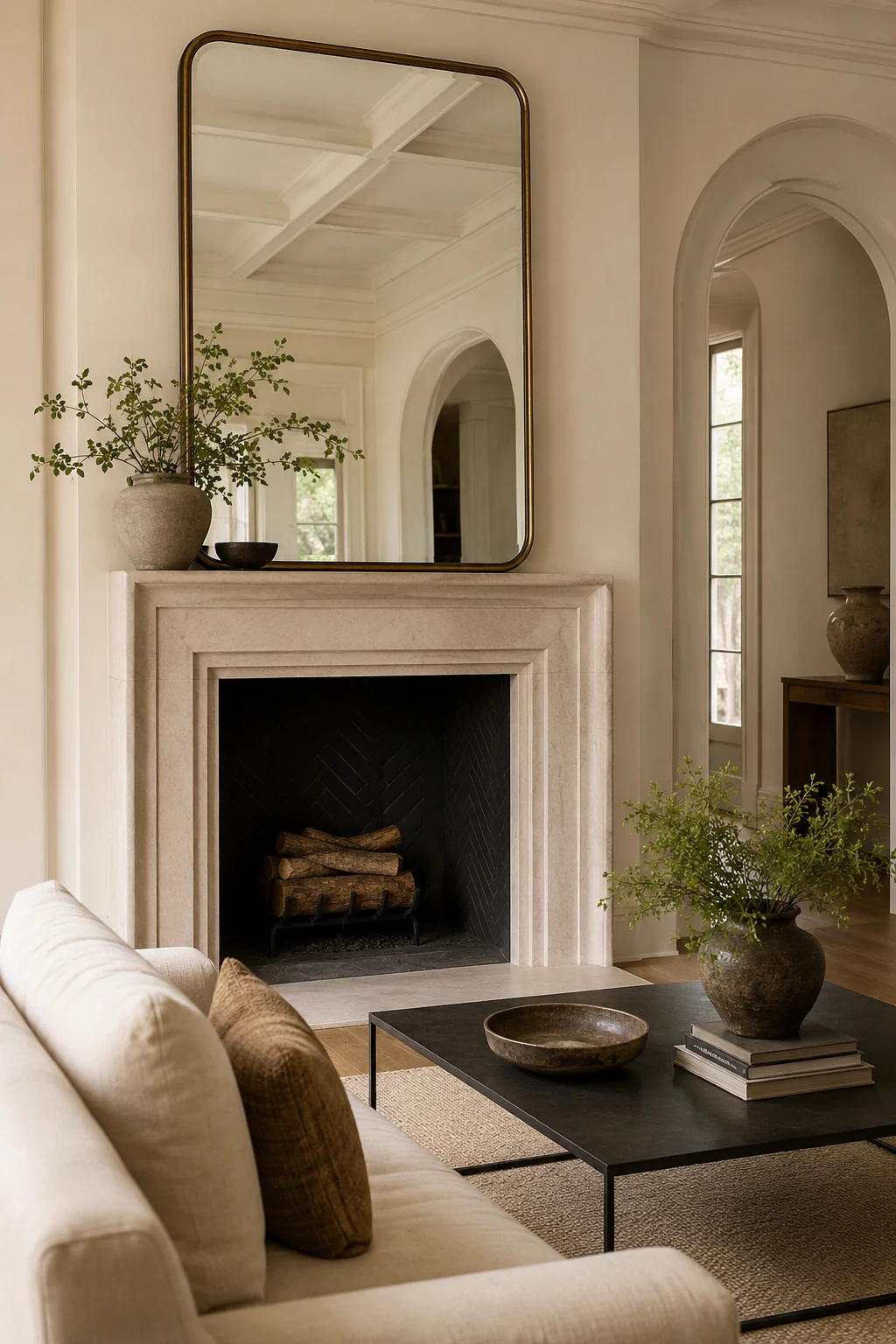 Frame a Fireplace with a Big Mirror in Living Room — big mirror in living room