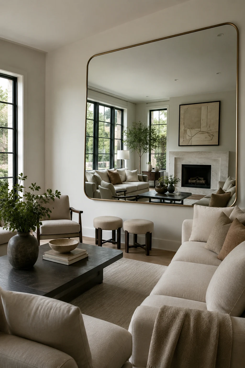 Make Small Living Rooms Feel Bigger — big mirror in living room