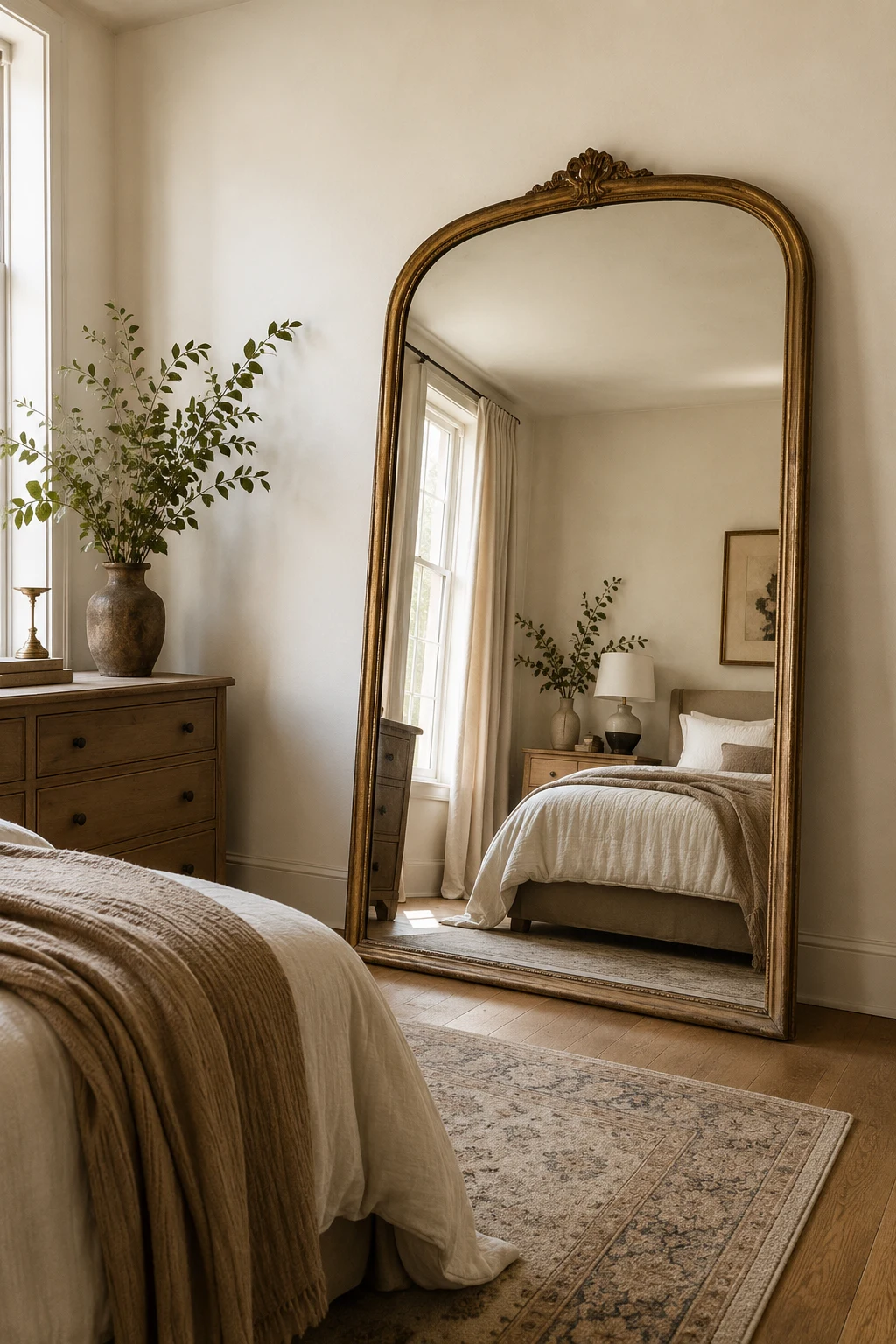 Lean a Big Vintage Mirror Against the Bedroom Wall β big vintage mirror
