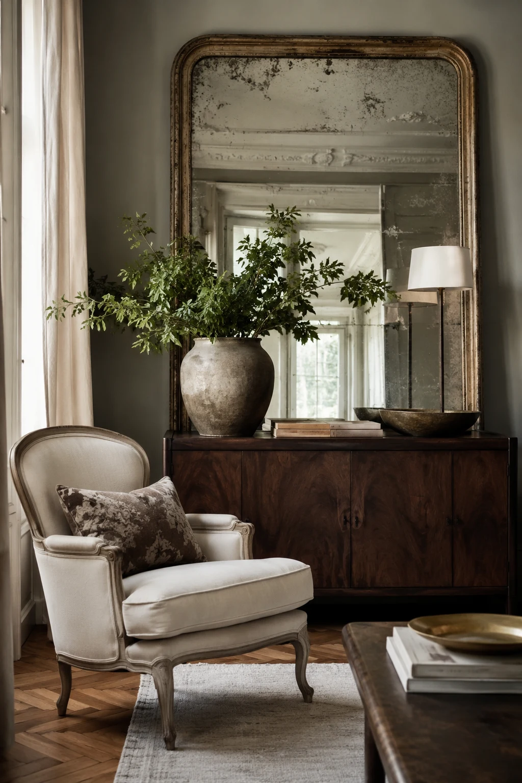 Layer a Big Vintage Mirror Behind Furniture β big vintage mirror