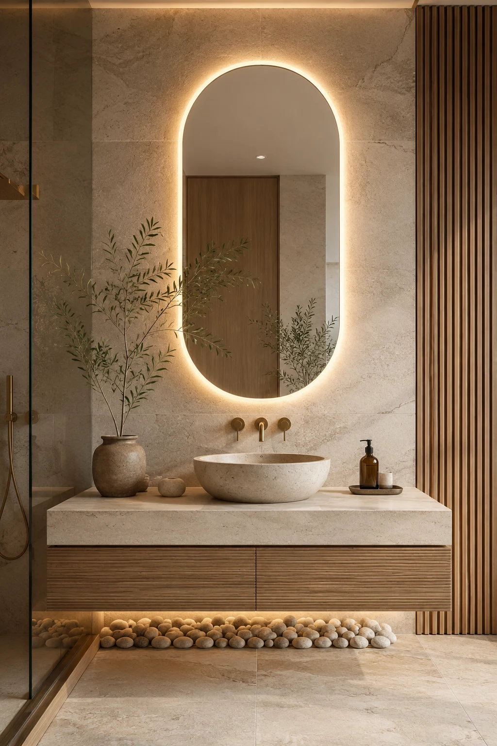 Pair Natural Materials with an LED Bathroom Mirror — led bathroom mirror