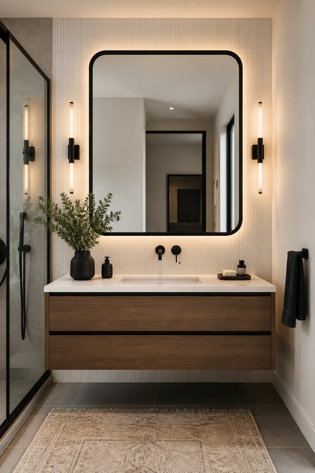Add Contrast with Black Frames and Bold Fixtures — led bathroom mirror