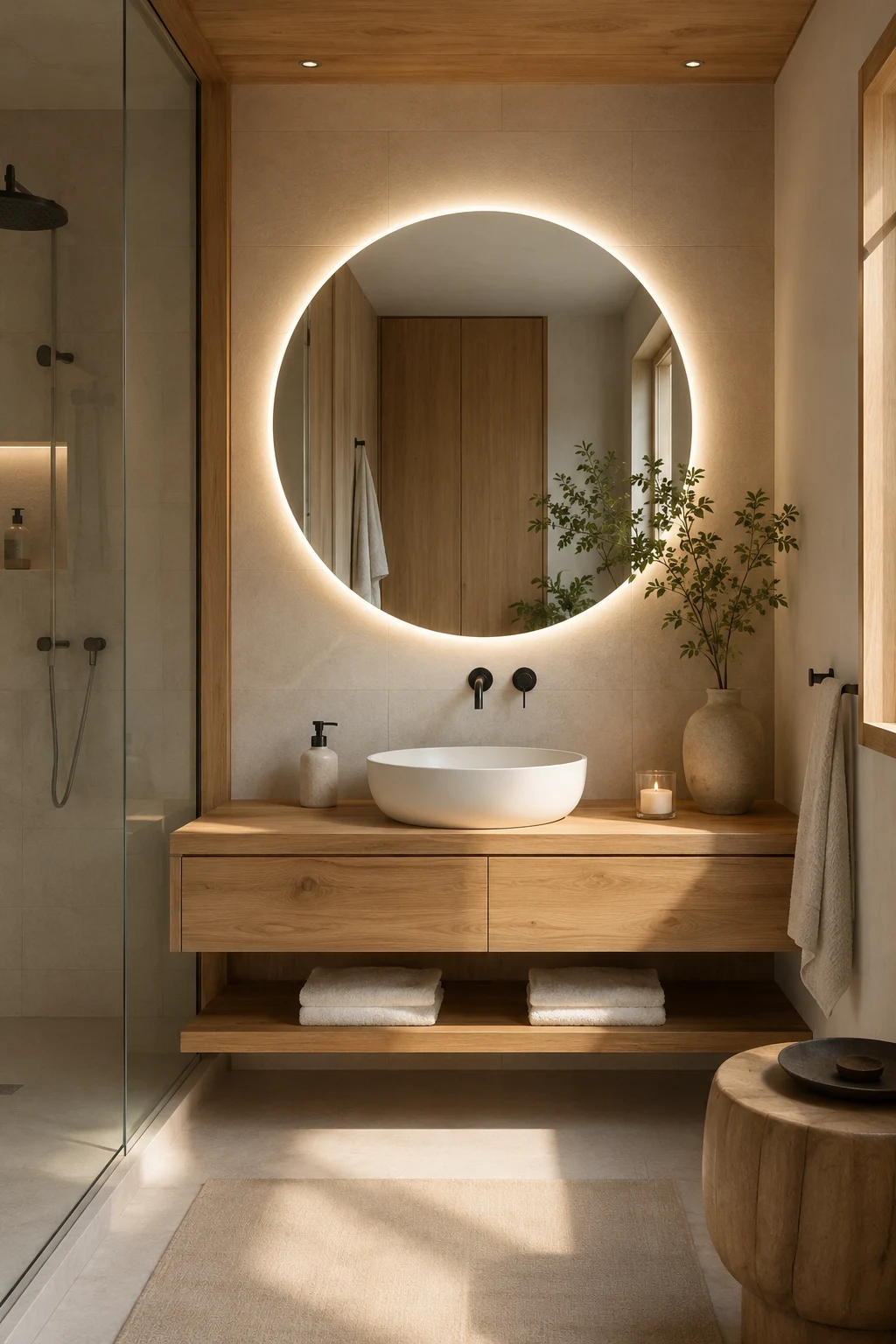 Pair Natural Wood with an LED Mirror Bathroom Design β led mirror bathroom