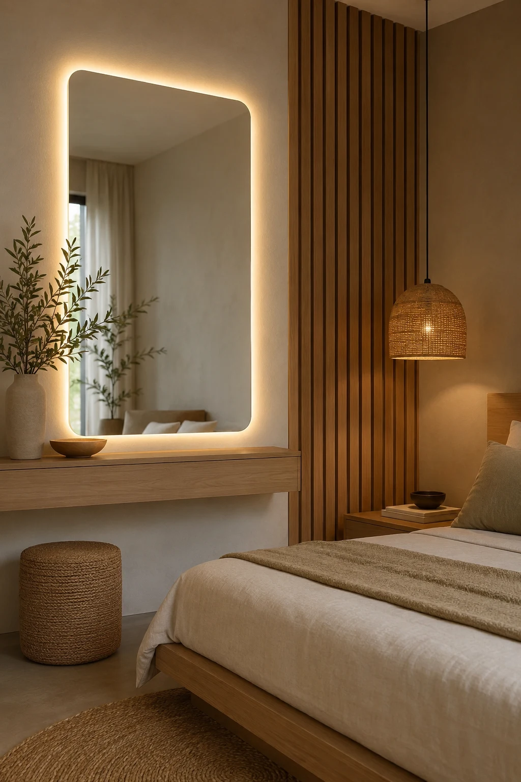 Pair a Minimalist Led Mirror Bedroom with Natural Materials — led mirror bedroom