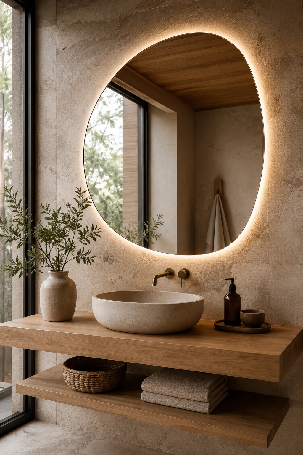 Pair LED Mirror Design with Natural Materials — led mirror design