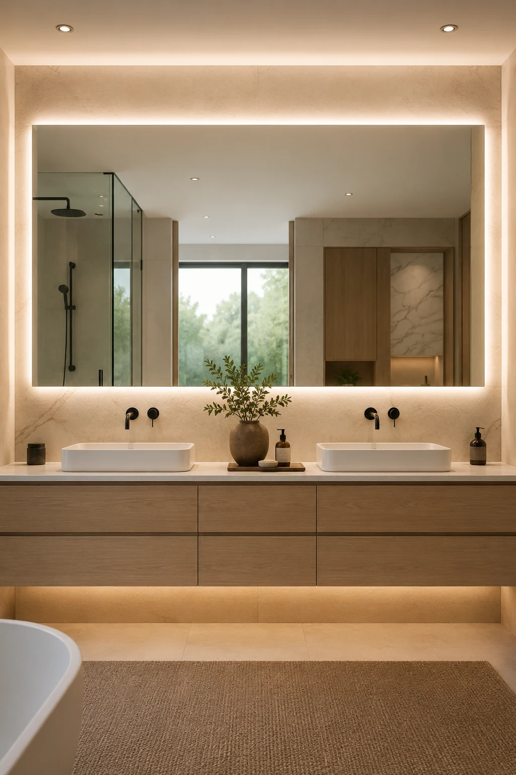Install an Oversized Mirror Led Above a Double Vanity — mirror led