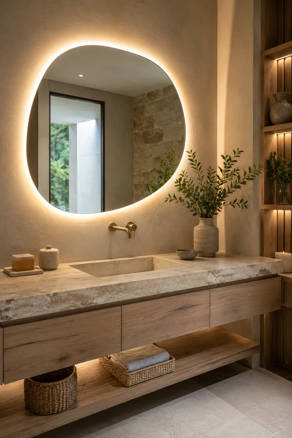 Pair Mirror Led Lighting with Natural Materials — mirror led