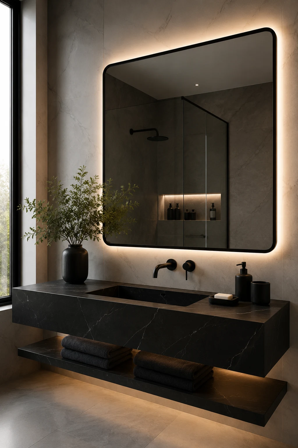 Add Contrast with Black-Framed Mirror Led Designs — mirror led