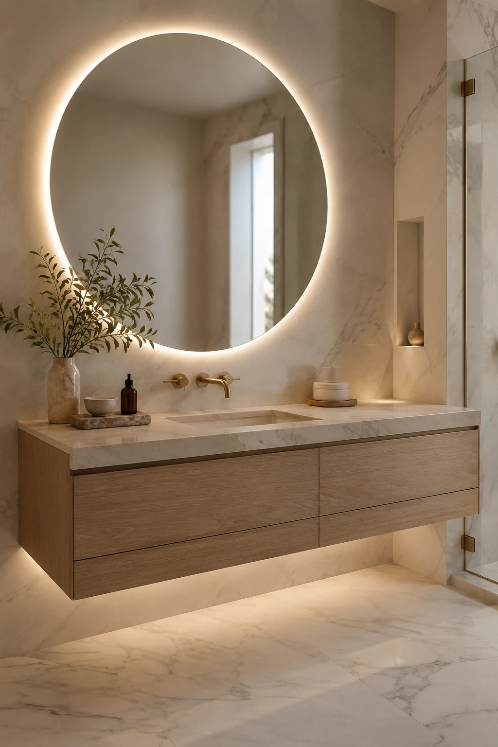 Choose a Round Mirror with LED Lights for Softer Lines — mirror with led lights