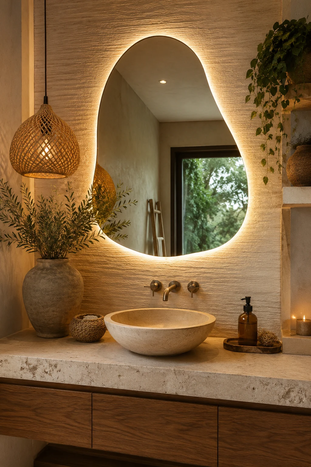 Layer Natural Materials Around Your Mirror with LED Lights — mirror with led lights