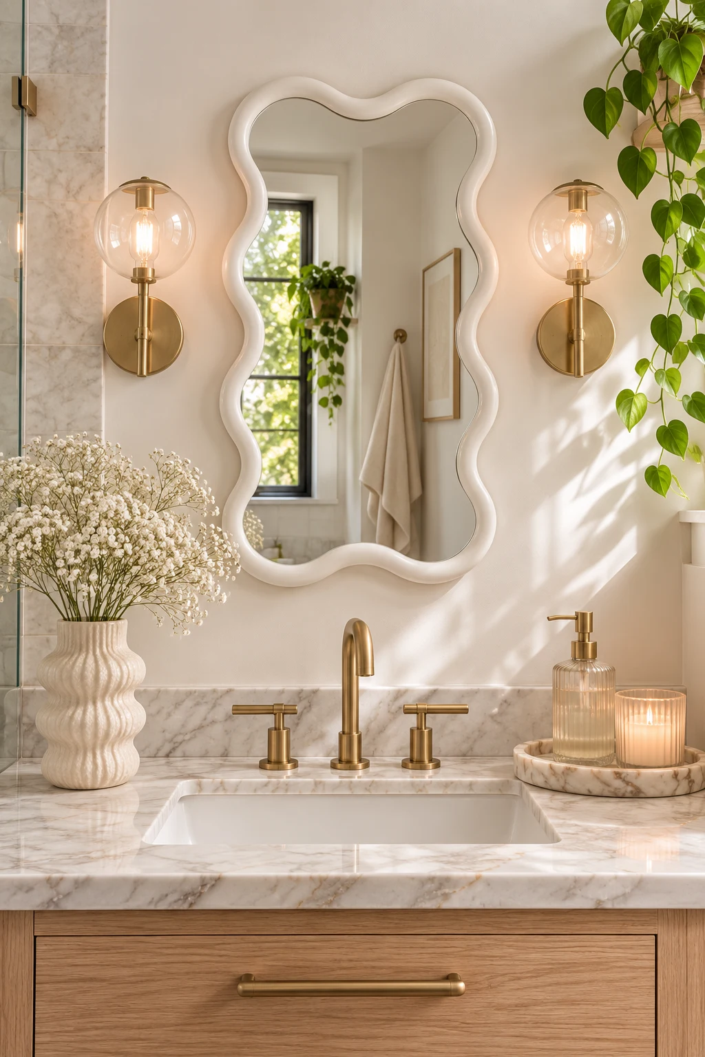 Brighten a Bathroom Vanity with a Small Wavy Mirror — small wavy mirror