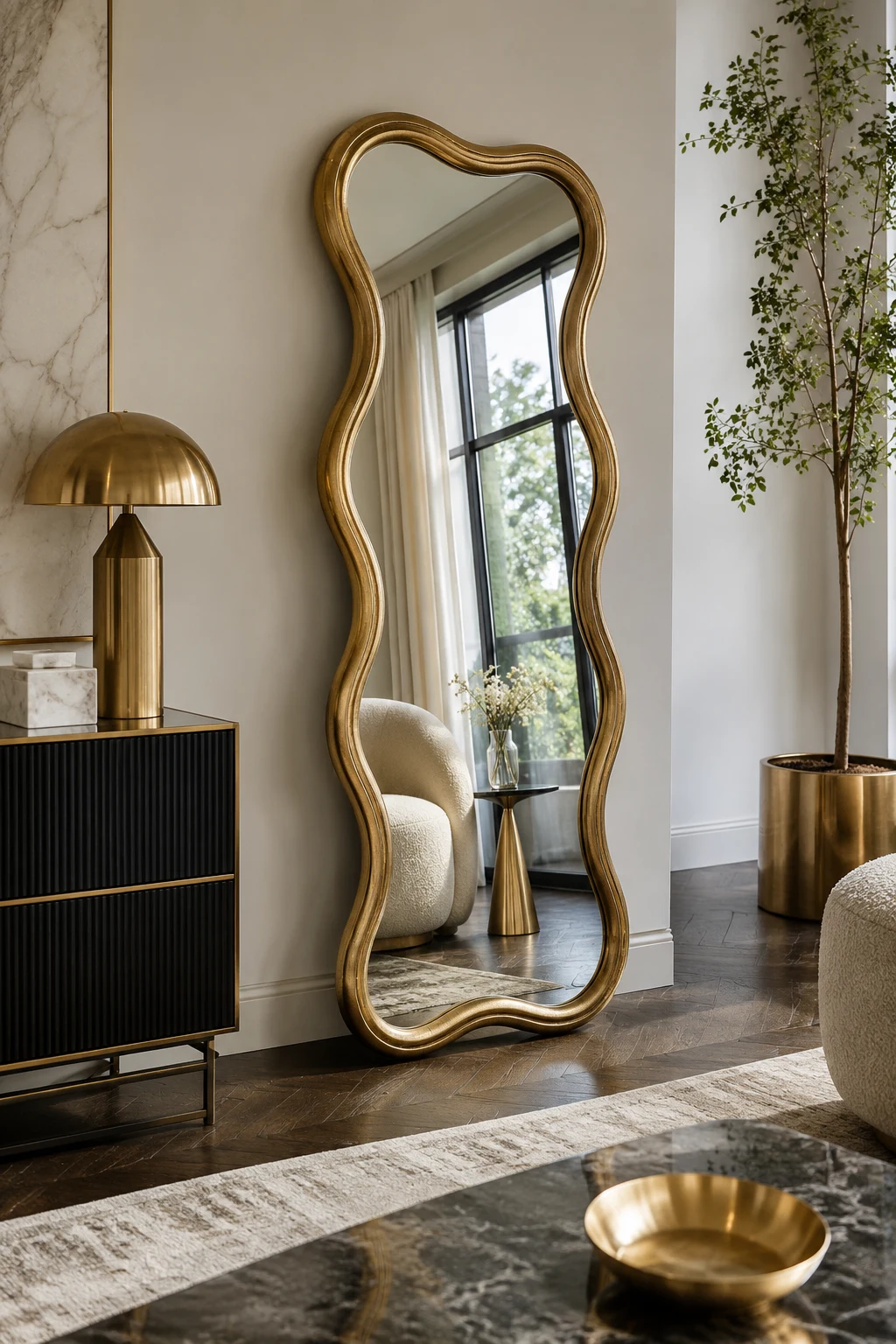 Add Modern Glam with a Gold Wavy Floor Mirror — wavy floor mirror
