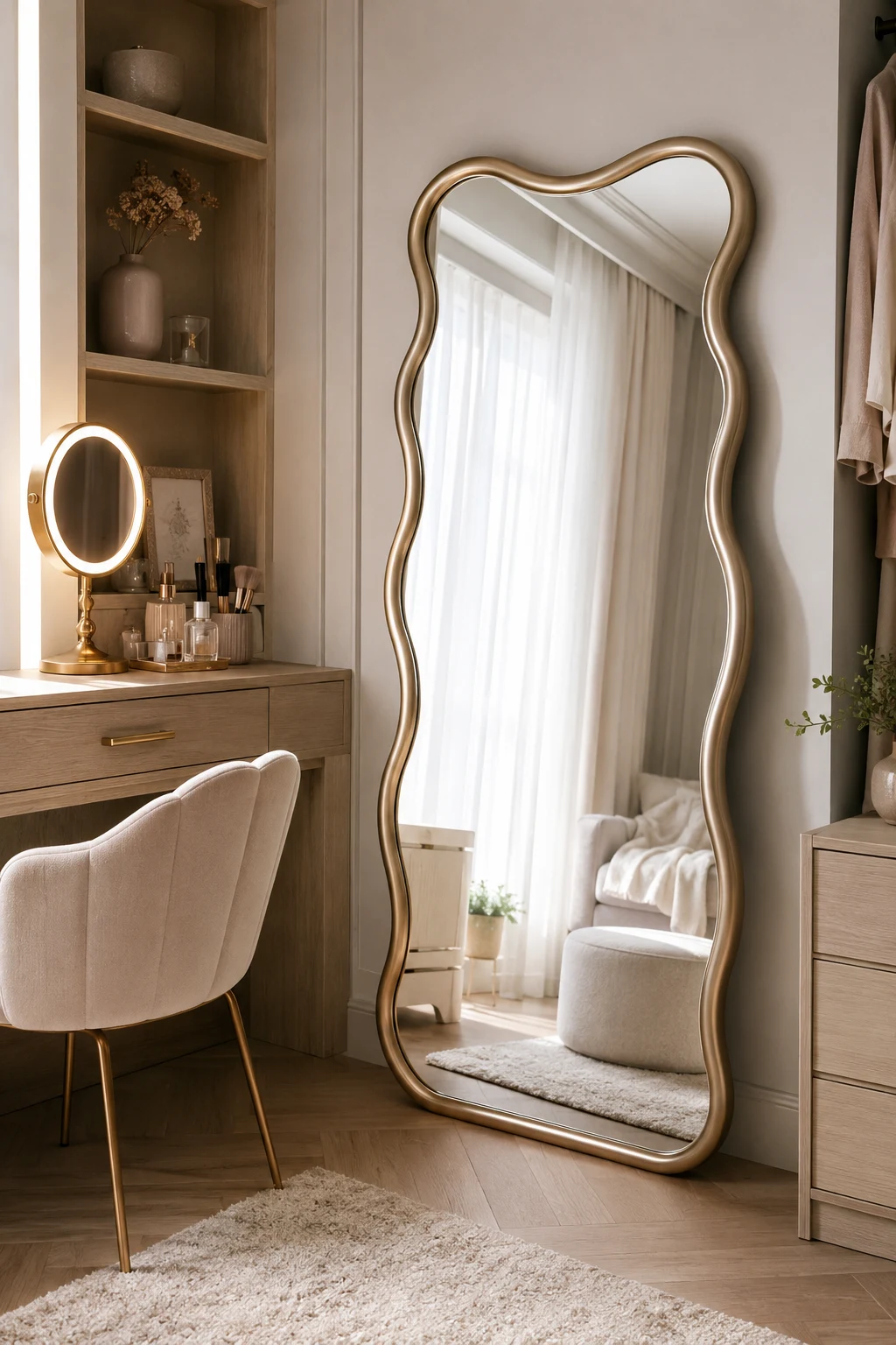 Build a Pinterest-Worthy Dressing Area — wavy floor mirror