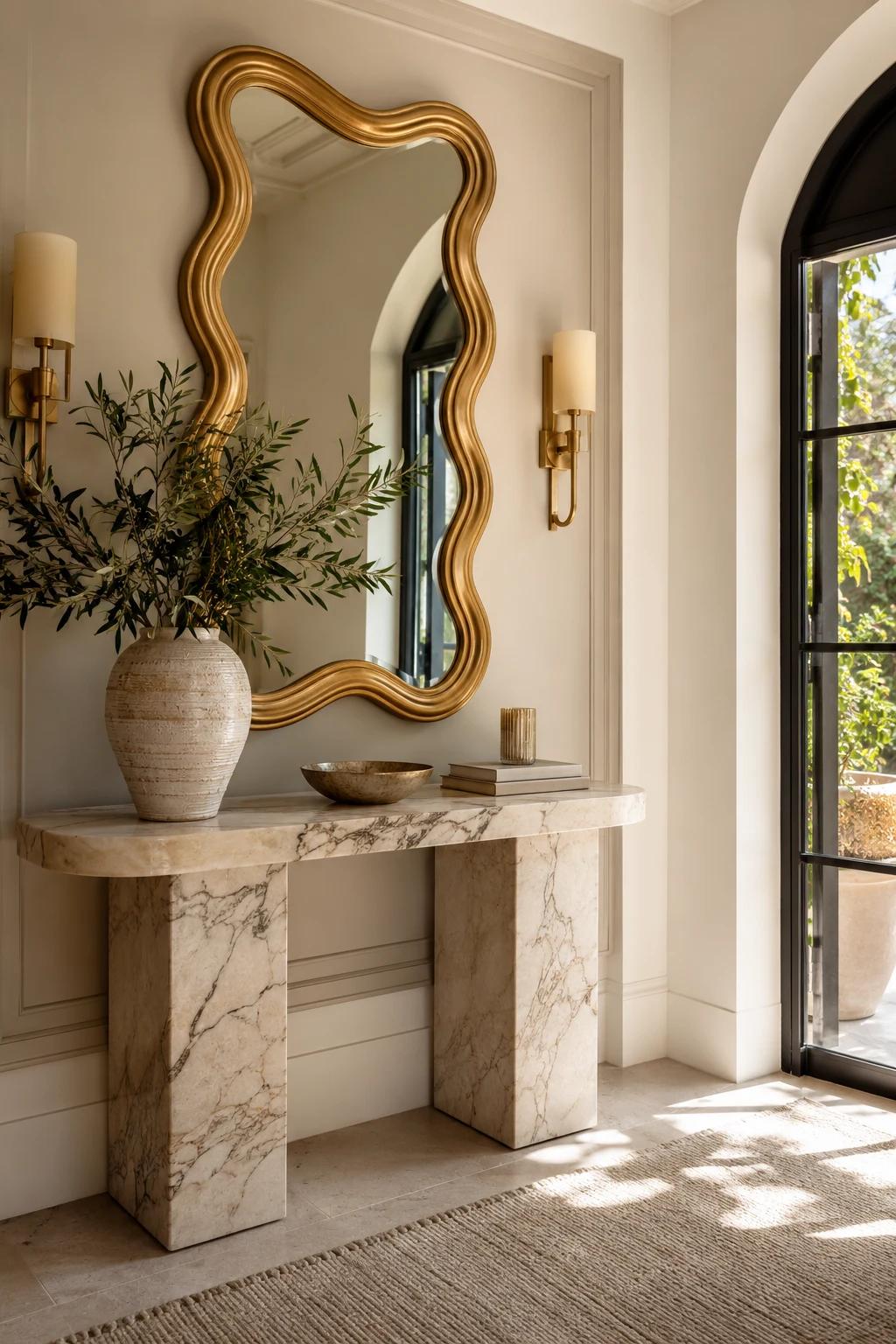 Make a Wavy Gold Mirror the Star of Your Entryway β wavy gold mirror