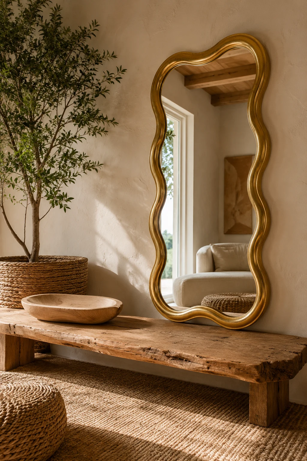 Pair a Wavy Gold Mirror with Natural Textures β wavy gold mirror