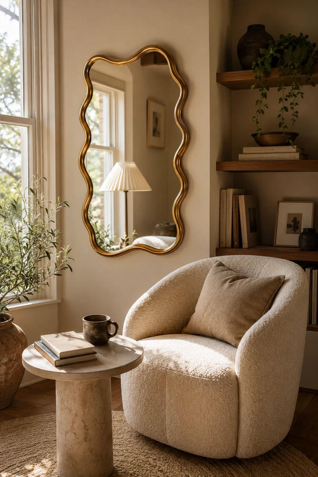 Style a Reading Corner with a Wavy Gold Mirror β wavy gold mirror